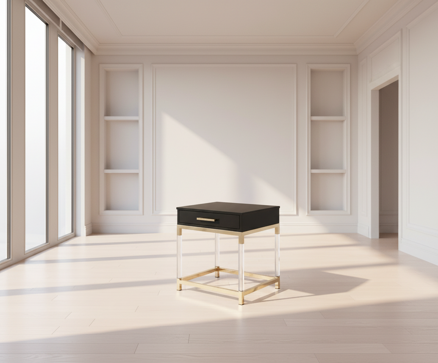 Adiel End Table with Drawer — Black & Gold