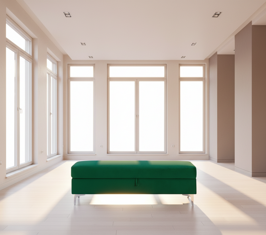 Forest Green Upholstered Storage Bench | Two-Seater