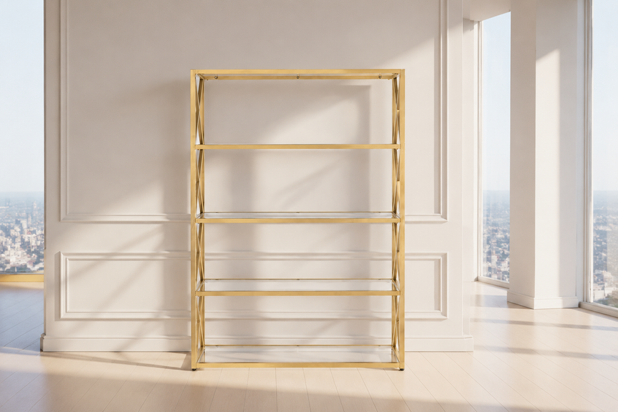 Milavera Bookshelf in Gold & Clear Glass 92460
