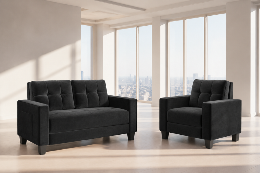Sofa Set Morden Style Couch Furniture Upholstered Armchair, Loveseat and Three Seat for Home or Office (1+2 Seat)