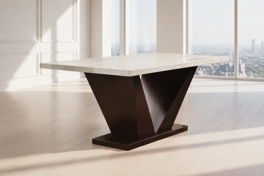 Forbes Dining Table in White Marble & Walnut 72120