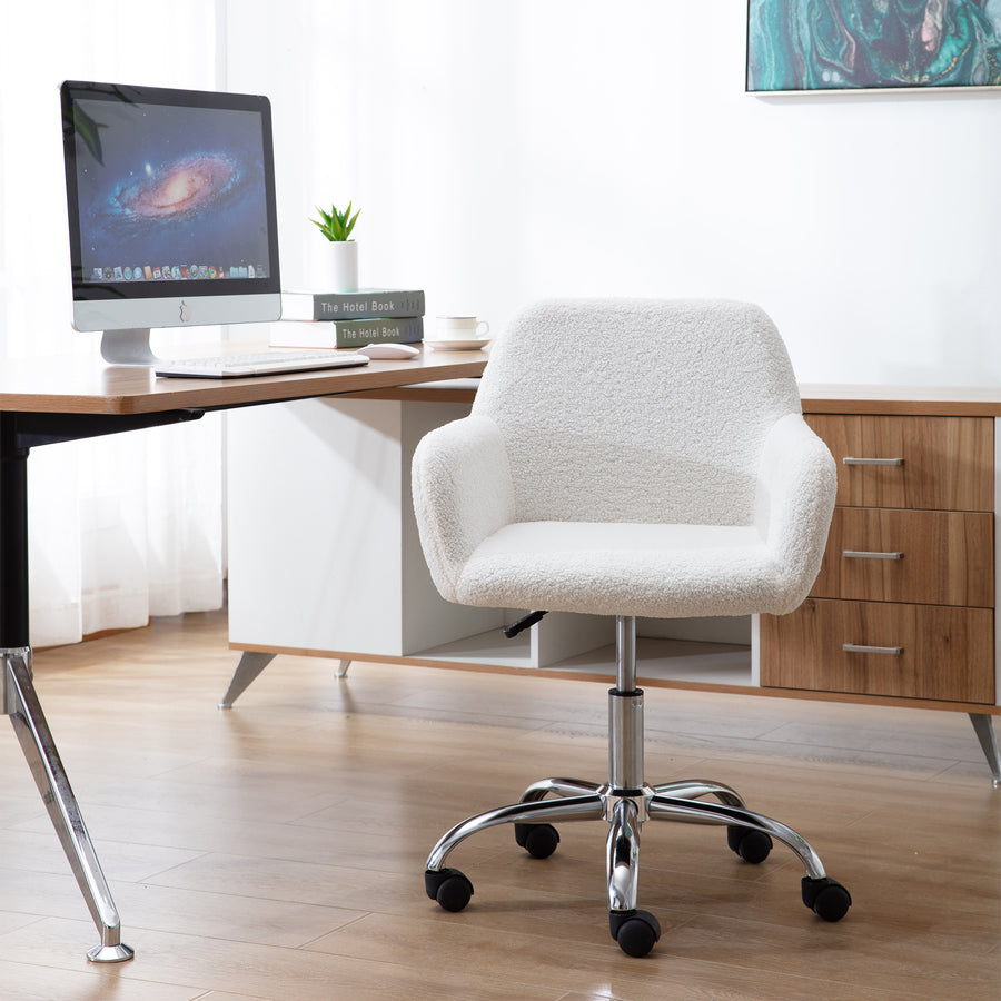 HengMing Home Office Chair, Leisure Chair Upholstered Adjustable furry Chair, white