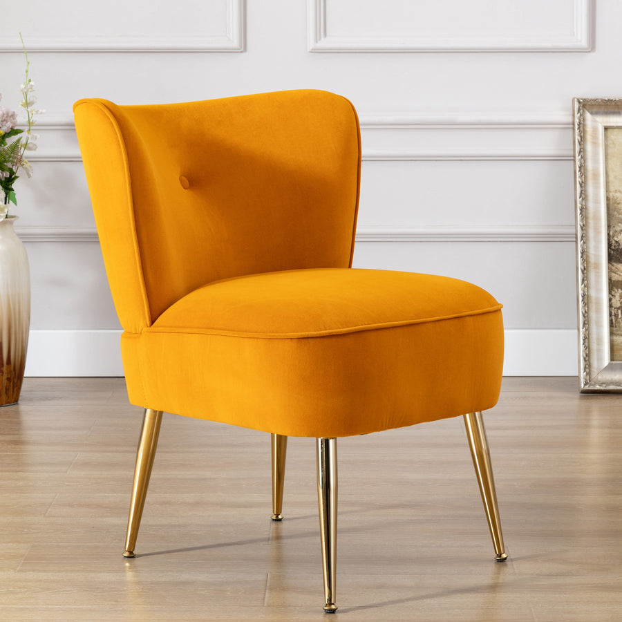 Accent Living Room Side Wingback Chair Ginger Velvet Fabric Upholstered Seat Chairs Occasional Bedroom Leisure Chairs