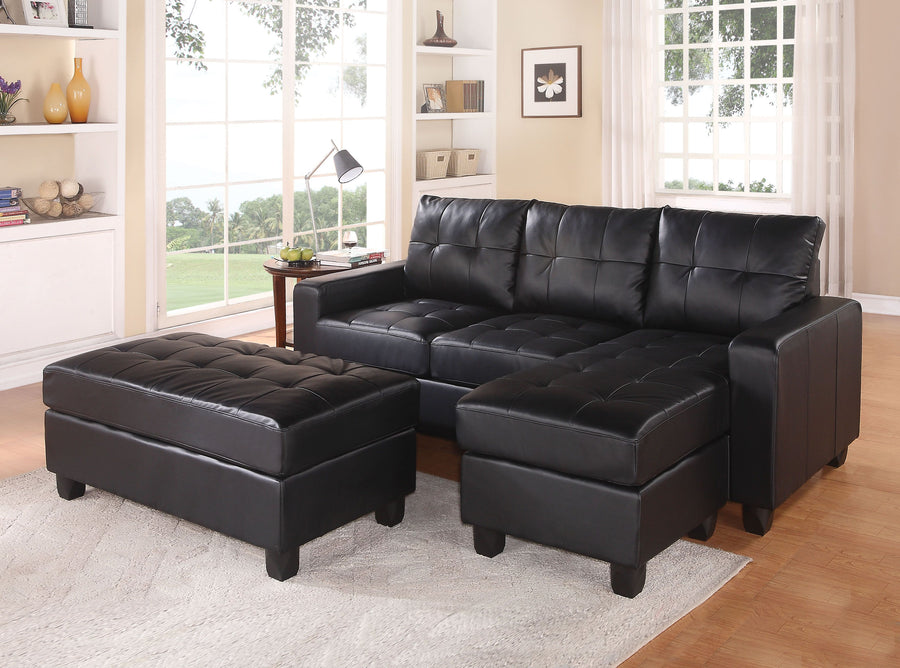 Lyssa Sectional Sofa & Ottoman in Black Bonded Leather Match 51215