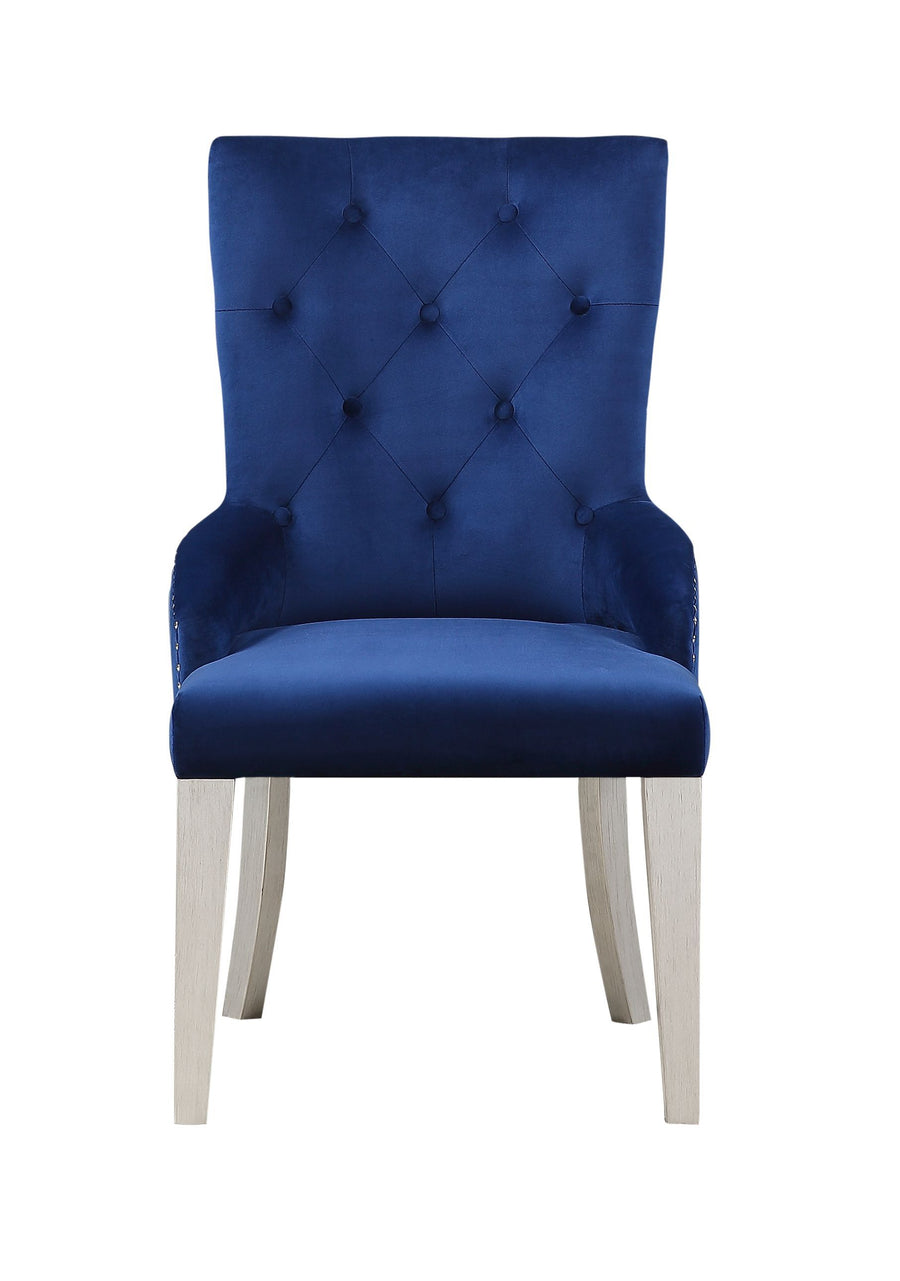 Varian Side Chair (1Pc), Blue Fabric Antique Platinum 66162