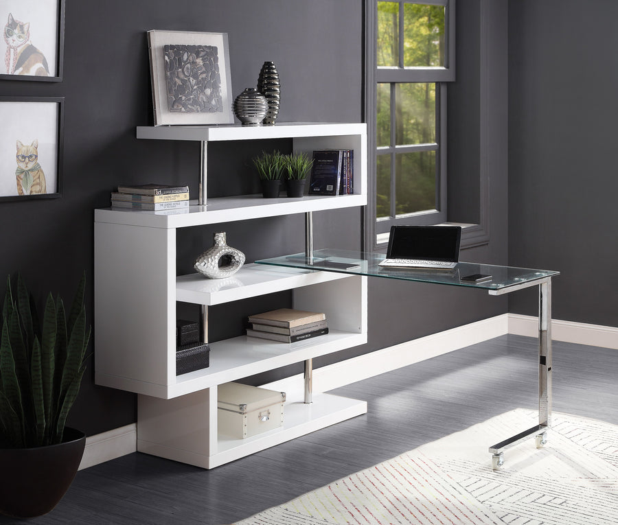 Raceloma Writing Desk w/Shelf, Clear Glass, White Chrome Finish 93179