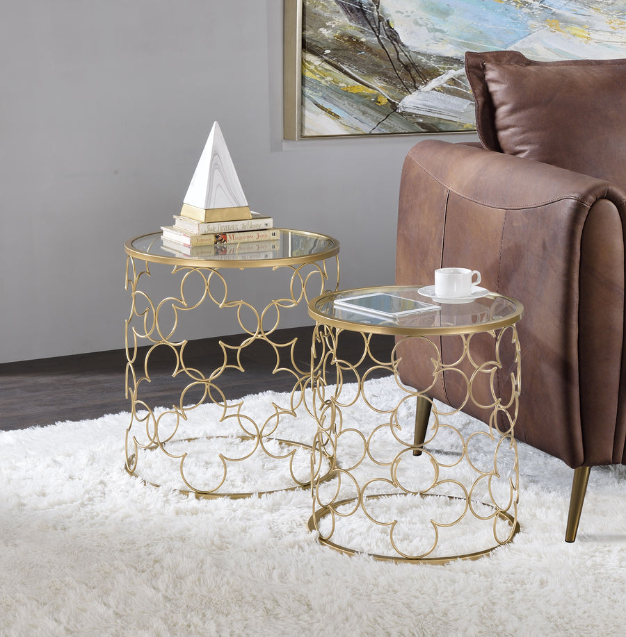 Flowie Nesting Table, Clear Glass Gold Finish 82342