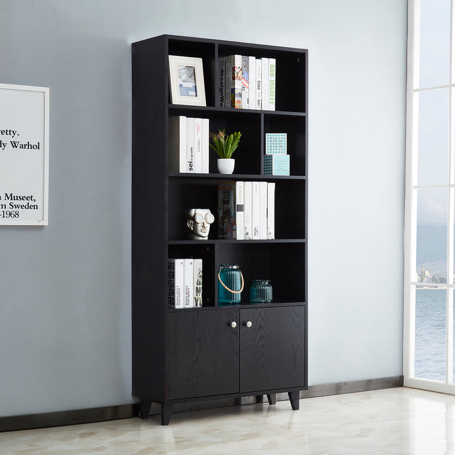 Bookcase with 2 Doors, Bookshelf, Black