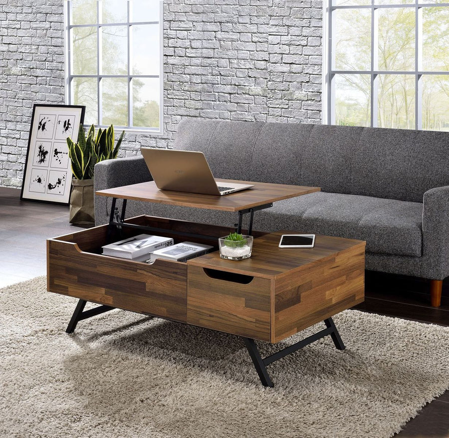 Throm Walnut Lift-Top Coffee Table | Hidden Storage & Drawer