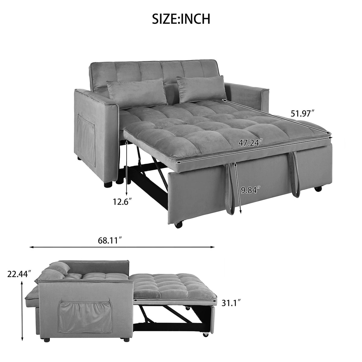Dark Gray 3-in-1 Pull-Out Sleeper Loveseat