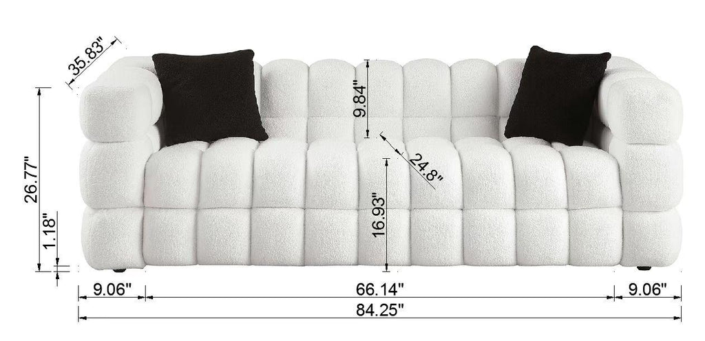Ivory Marshmallow Bouclé Sofa | Sculptural 84-Inch 3-Seater