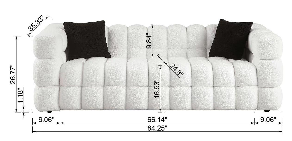 Ivory Marshmallow Bouclé Sofa | Sculptural 84-Inch 3-Seater