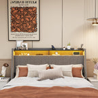 Light Gray Queen Bed with LED Headboard & Storage Drawers