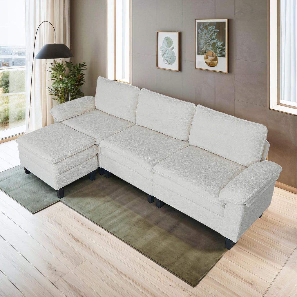Beige Teddy Modular 3-Seater Sofa with Ottoman | Golden Home
