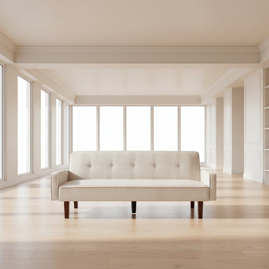 Beige Living Room Multi Use Sofa Bed w/ Drop Down Back Rest
