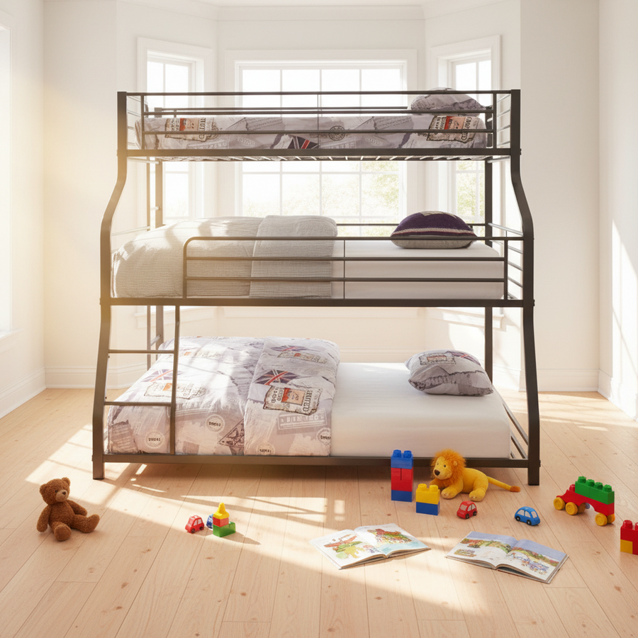 Caius II Bunk Bed - Triple Twin/Full/Queen in Gunmetal 37450
