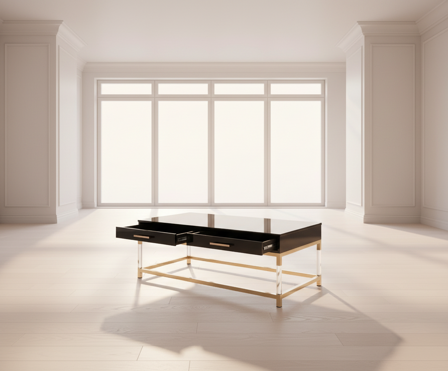 Adiel Coffee Table with Storage — Black & Gold