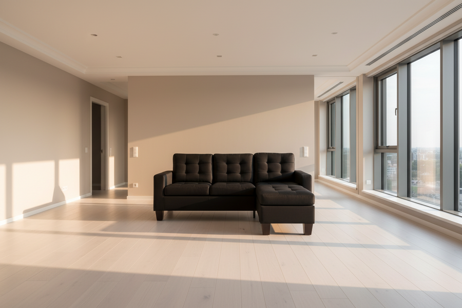 Earsom Sofa and Ottoman, Black Linen 56660