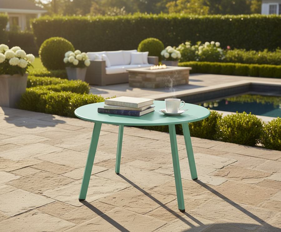 Round Steel Patio and Backyard, Weather Resistant Outdoor Table