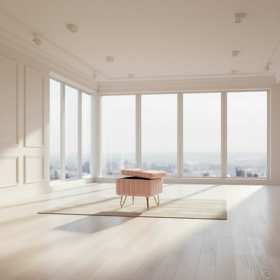 Faux Fur Storage Vanity Stool — Pink