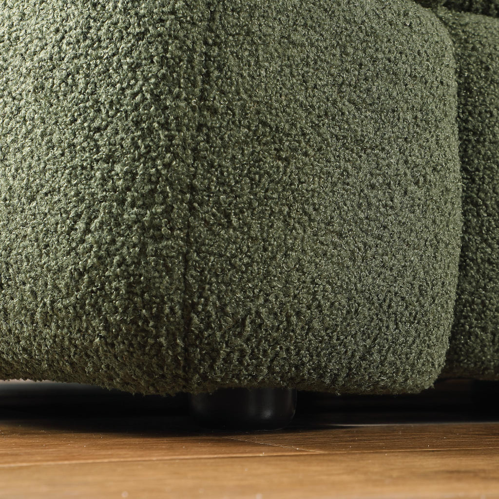 Olive Marshmallow Bouclé Sofa | Sculptural 84-Inch 3-Seater
