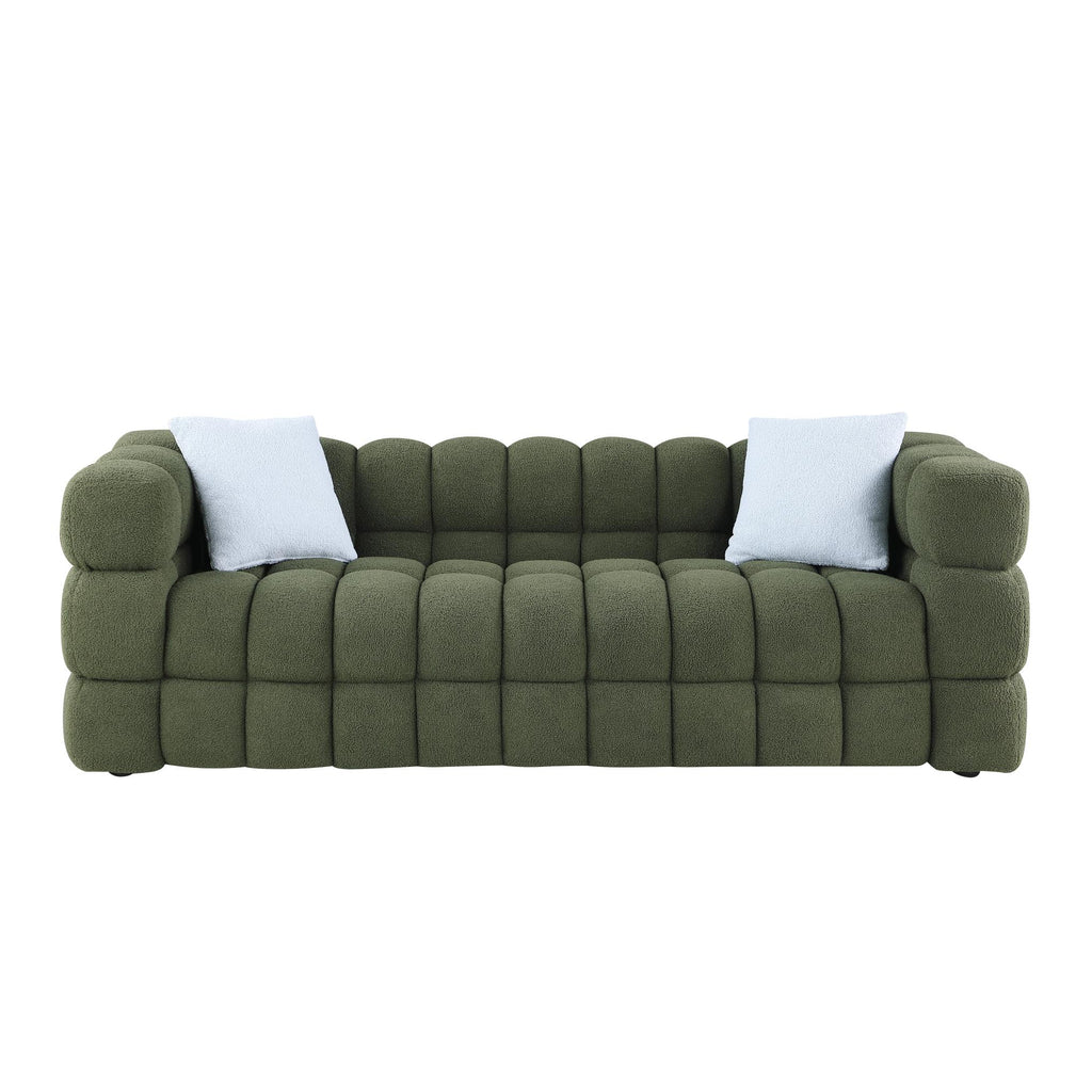Olive Marshmallow Bouclé Sofa | Sculptural 84-Inch 3-Seater