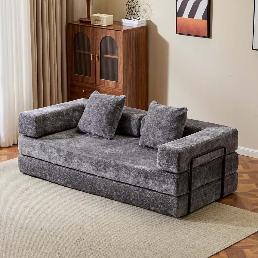 Floor Couch,Compression Sofa,Convertible Floor Sofa Bed-with Pillow Back Support Armrest,Comfy Futon Couch Lounge Sleeper Bed,Flannel fabric