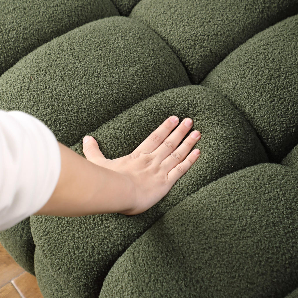 Olive Marshmallow Bouclé Sofa | Sculptural 84-Inch 3-Seater
