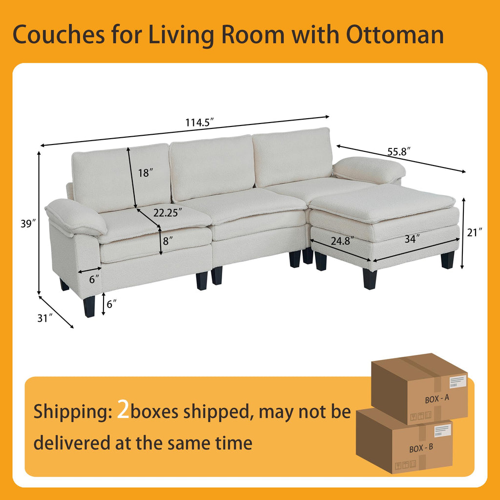 Beige Teddy Modular 3-Seater Sofa with Ottoman | Golden Home