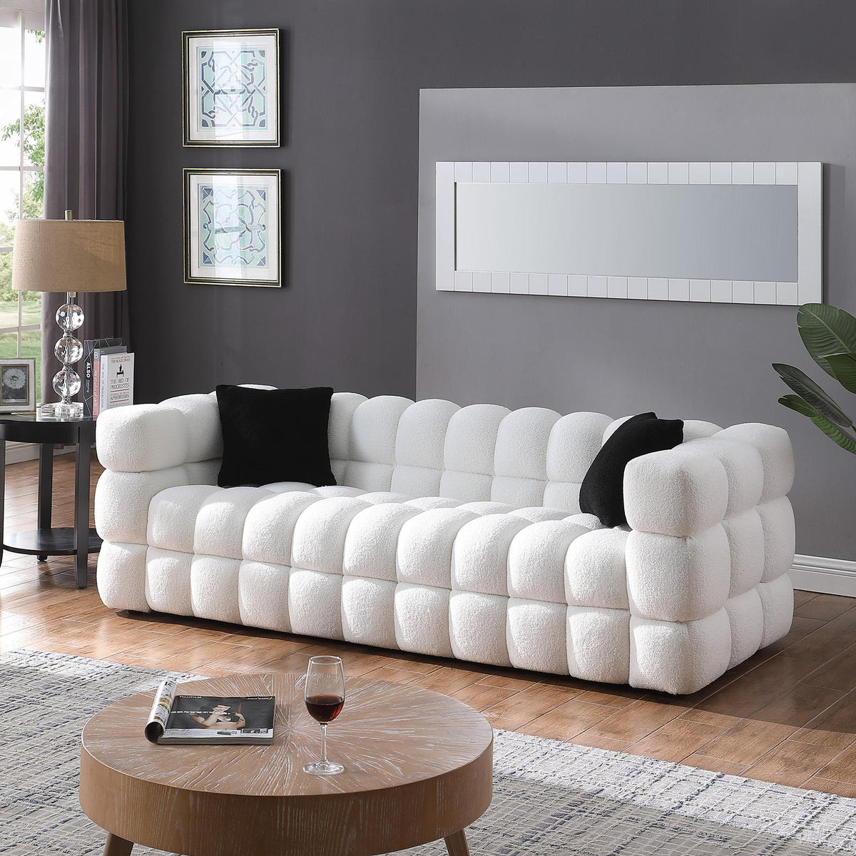 Ivory Marshmallow Bouclé Sofa | Sculptural 84-Inch 3-Seater