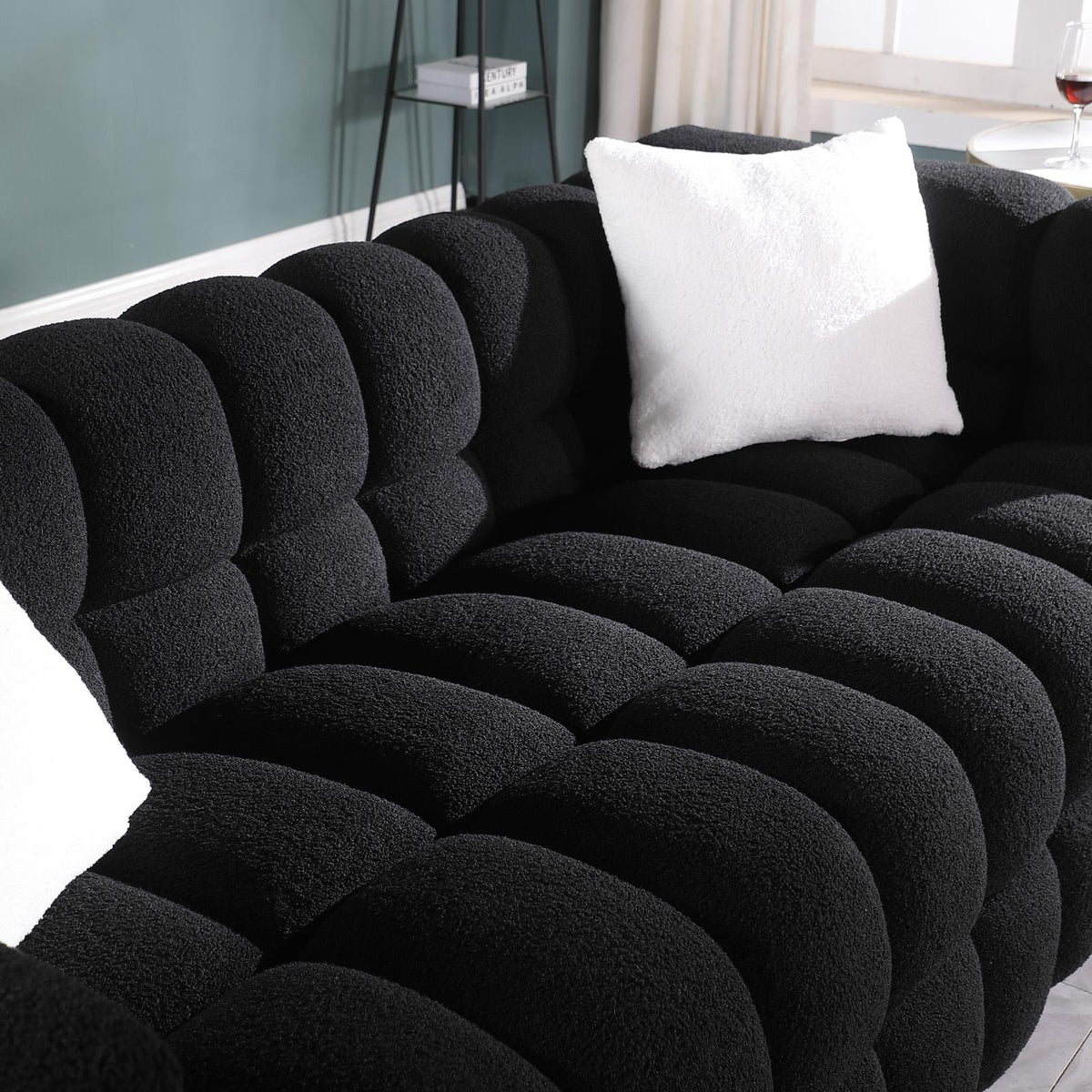 Black Marshmallow Bouclé Sofa | Sculptural 84-Inch 3-Seater