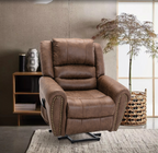 Brown Power Lift Massage Recliner | USB & Nailhead Detail