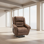 Brown Power Lift Massage Recliner | USB & Nailhead Detail