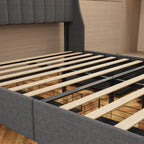 Dark Gray Queen Bed with Backlit Headboard & Storage