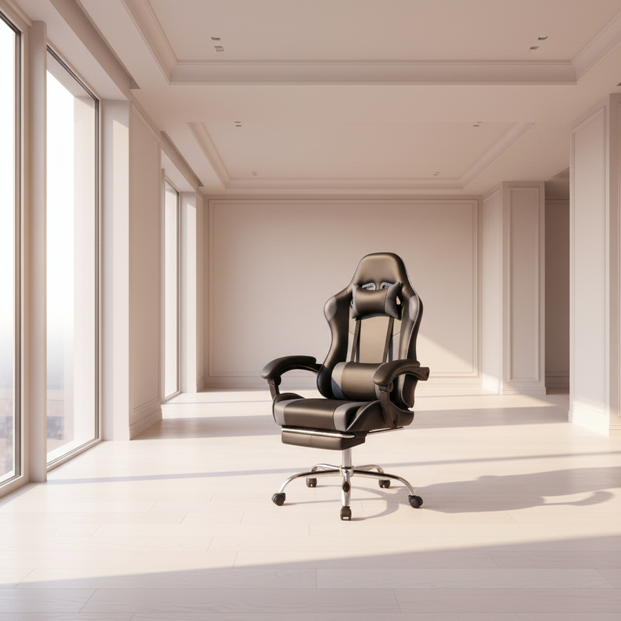 Reclining Gaming Chair with Footrest — Black & Gray