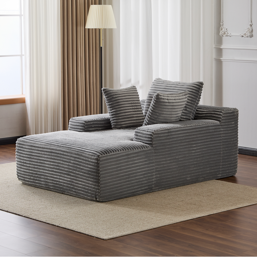 Oversized Chaise Lounge Chair Cozy Cloud Couch, Modern Plush Corduroy Upholstered Sleeper Sofa Daybed with 3 Throw Pillows and Wide Armrest for Living