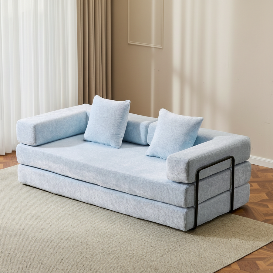 Floor Couch,Compression Sofa,Convertible Floor Sofa Bed-with Pillow Back Support Armrest,Comfy Futon Couch Lounge Sleeper Bed,Flannel fabric