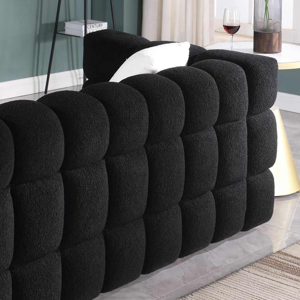 Black Marshmallow Bouclé Sofa | Sculptural 84-Inch 3-Seater