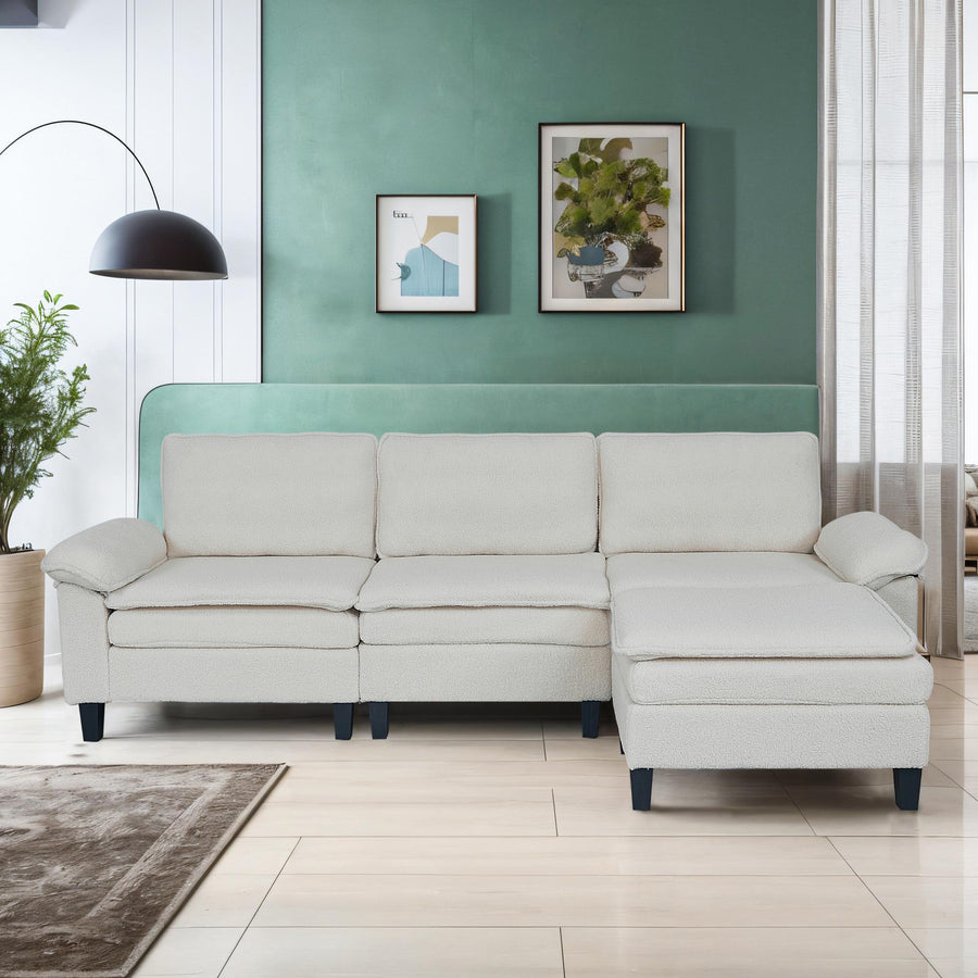 Beige Teddy Modular 3-Seater Sofa with Ottoman | Golden Home