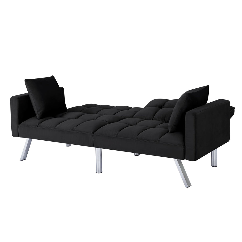 Black Velvet 74-Inch Convertible Futon Sofa Bed