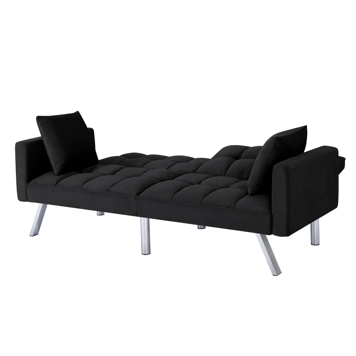 Black Velvet 74-Inch Convertible Futon Sofa Bed