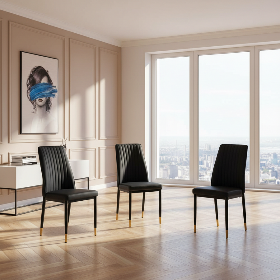 Black High-Back Upholstered Dining Chairs — Set of 4