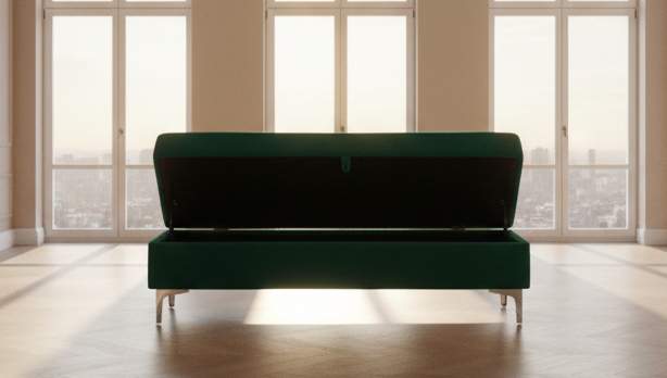 Forest Green Upholstered Storage Bench | Two-Seater
