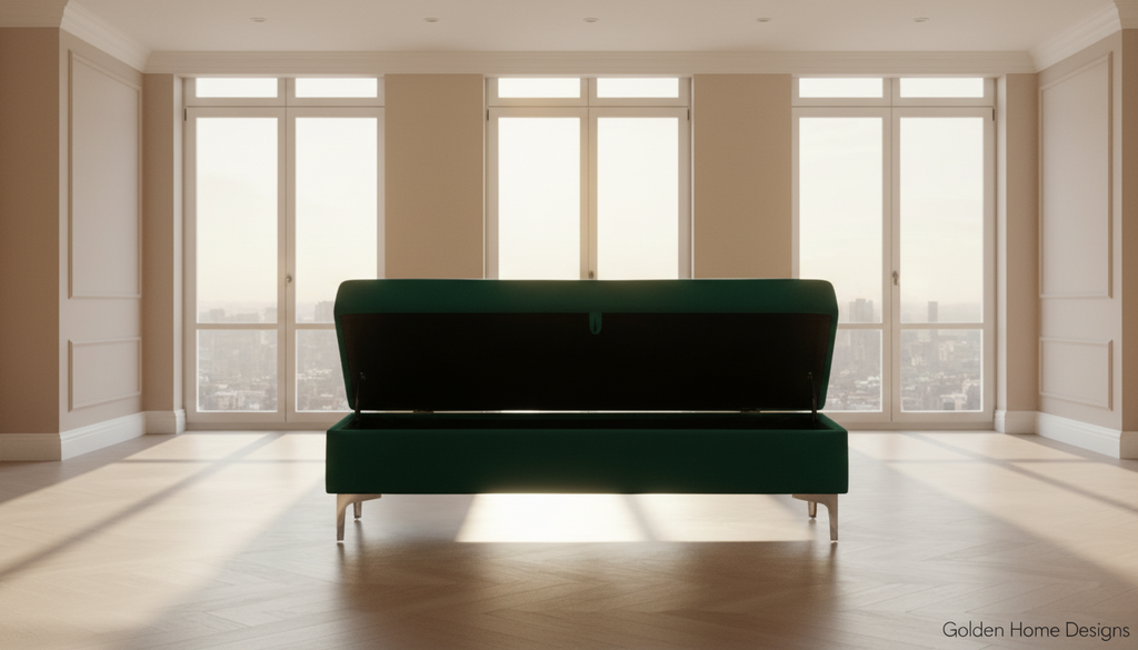 Forest Green Upholstered Storage Bench | Two-Seater