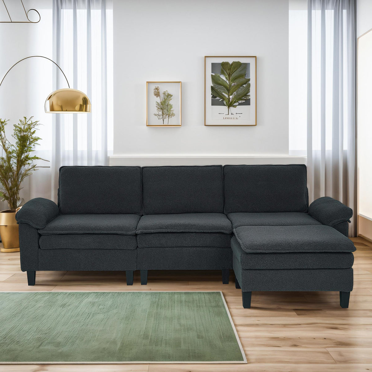 Dark Gray Teddy Modular 3-Seater Sofa with Ottoman