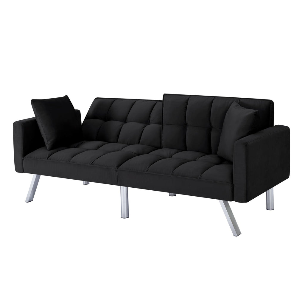 Black Velvet 74-Inch Convertible Futon Sofa Bed