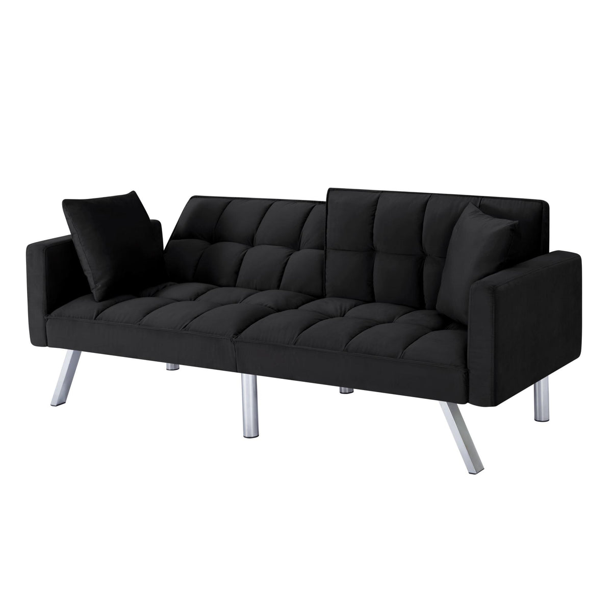 Black Velvet 74-Inch Convertible Futon Sofa Bed