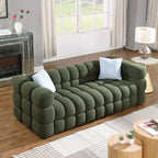 Olive Marshmallow Bouclé Sofa | Sculptural 84-Inch 3-Seater
