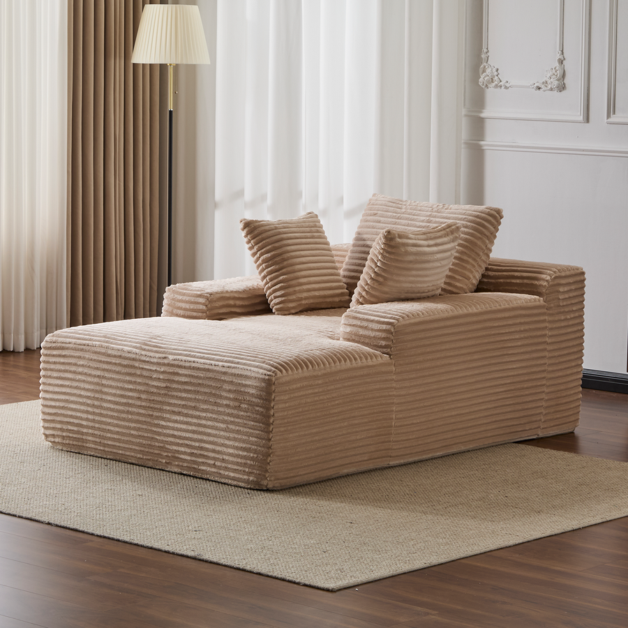 Oversized Chaise Lounge Chair Cozy Cloud Couch, Modern Plush Corduroy Upholstered Sleeper Sofa Daybed with 3 Throw Pillows and Wide Armrest for Living