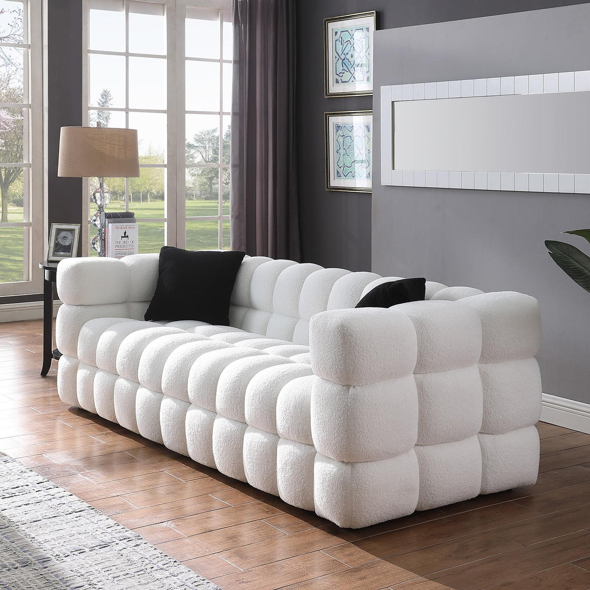 Ivory Marshmallow Bouclé Sofa | Sculptural 84-Inch 3-Seater